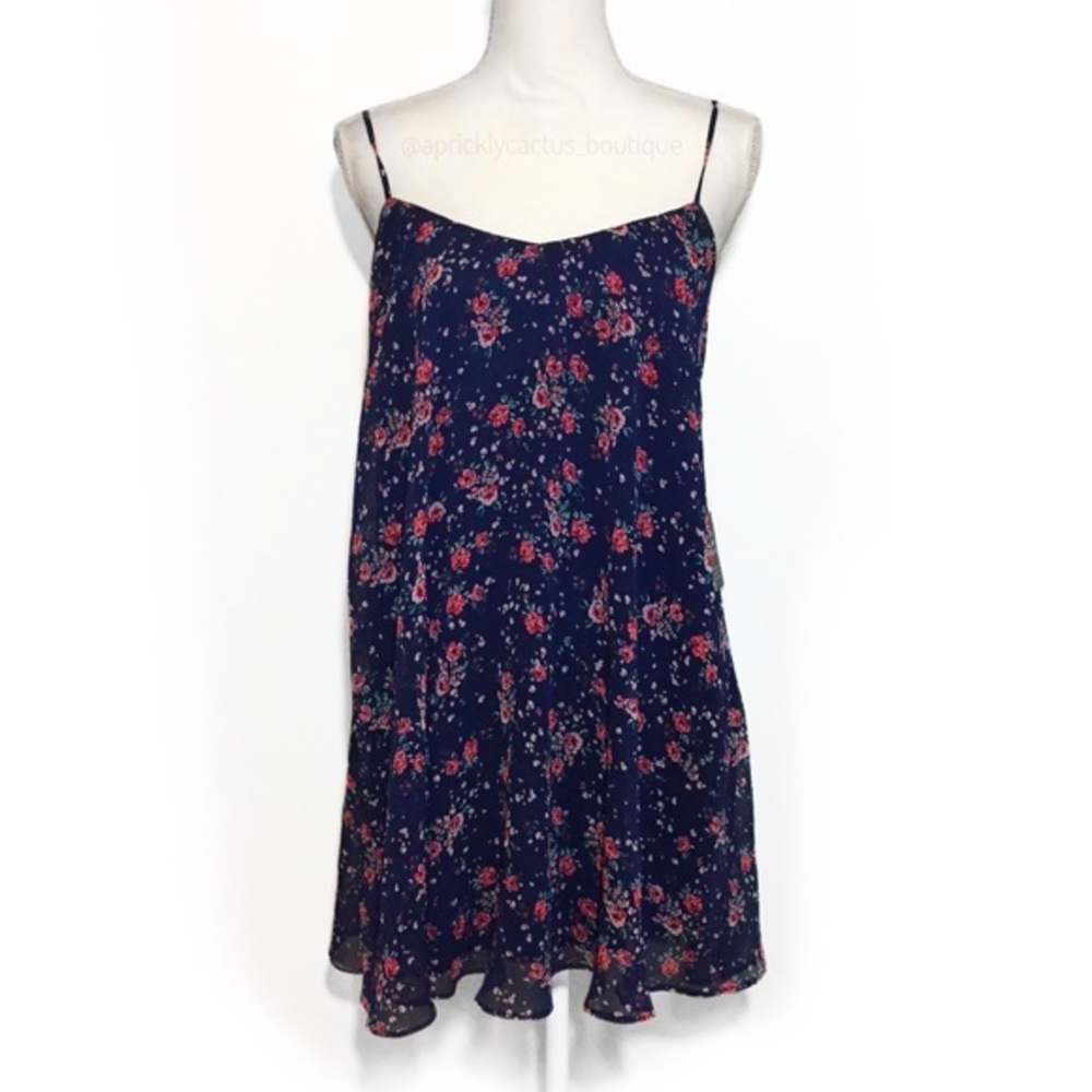 CLEARANCE NWOT EXPRESS Navy Blue Floral Chiffon Cami Dress Mini Tunic Tank New